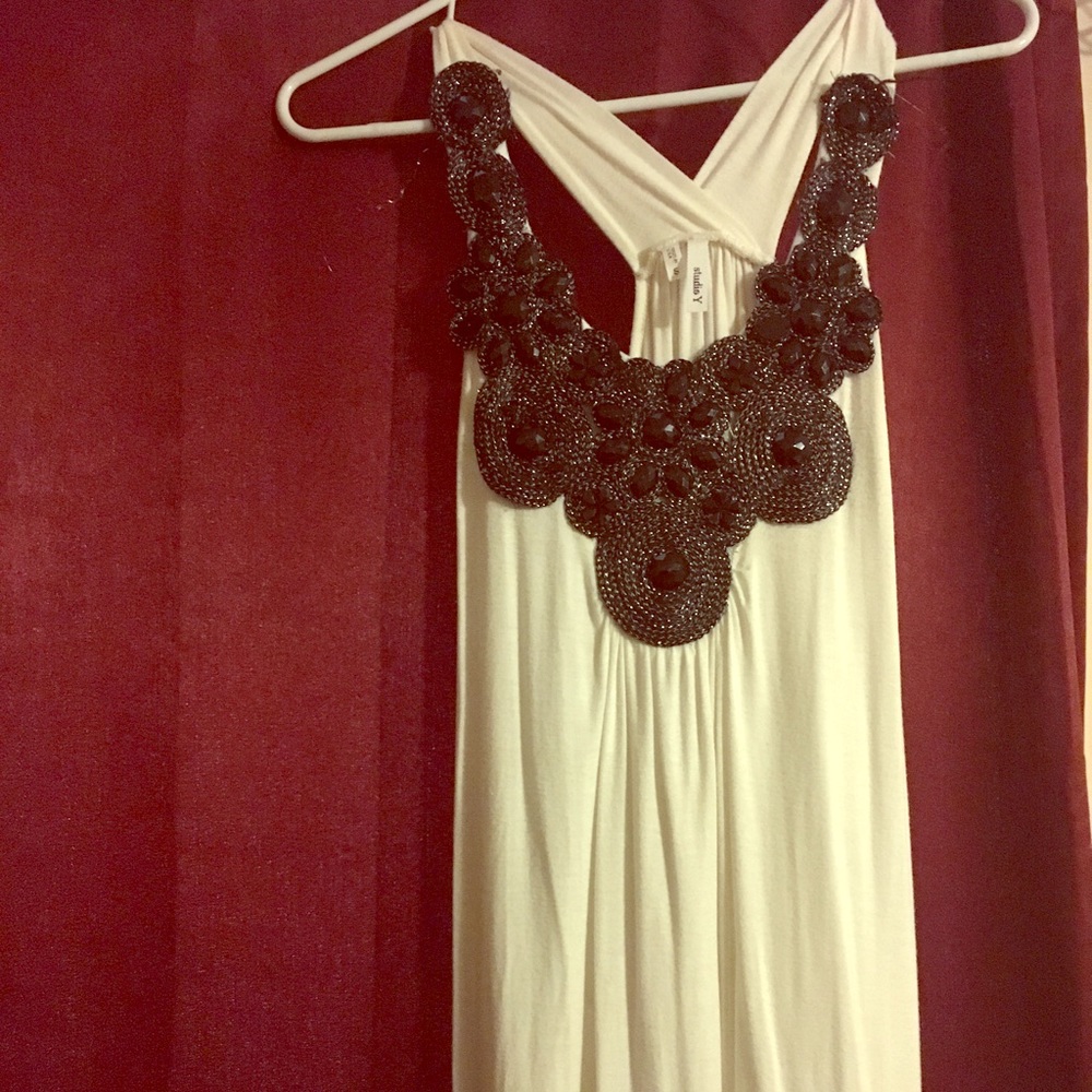 White tank with black neck/chest detail